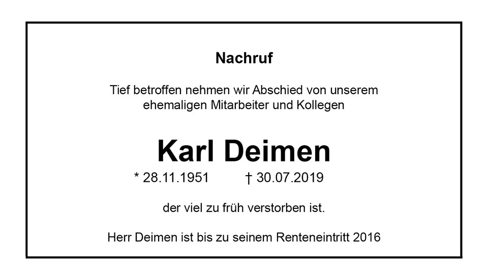 Nachruf Karl Deimen