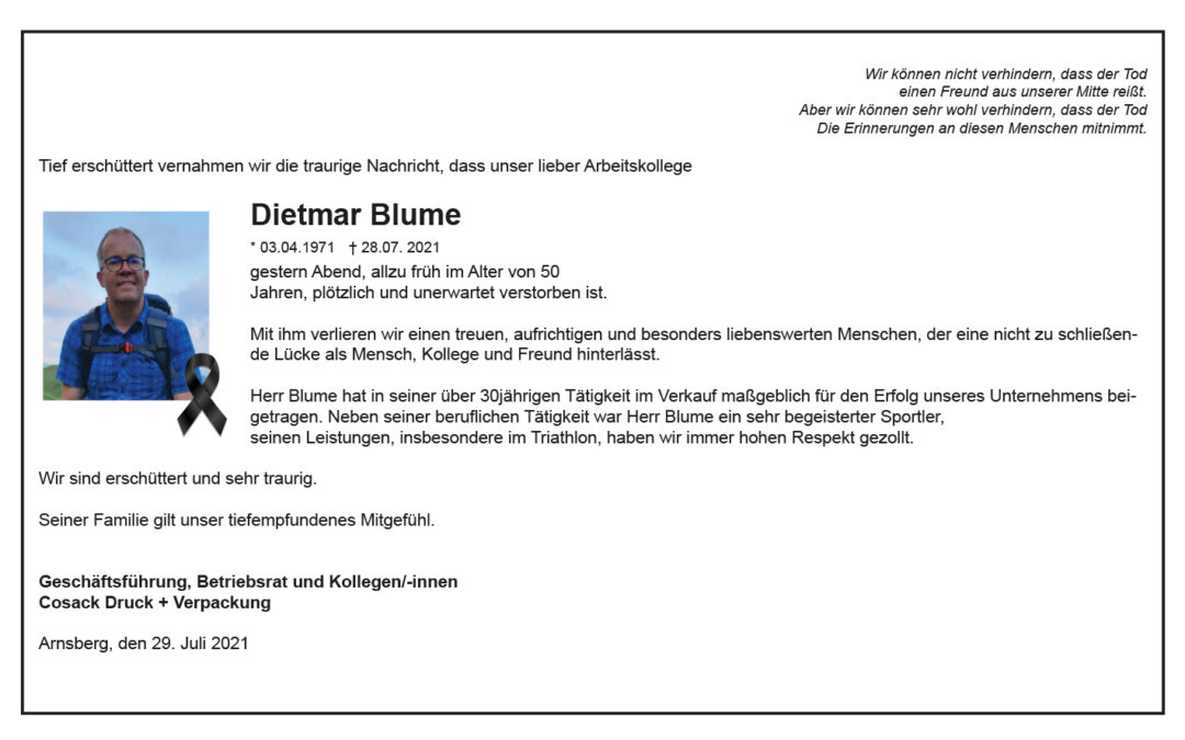 Ruhe in Frieden Dietmar Blume